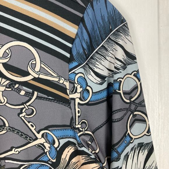 NWOT HALE BOB Blouse S Chains-Rope Leaf Faux Wrap Long Sleeve Lined Stretchy - Picture 4 of 11